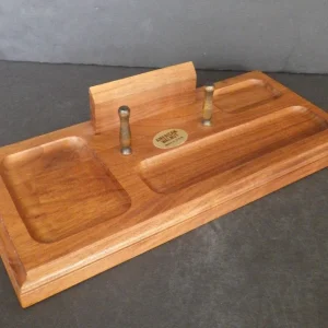 Vintage Mid Century Solid Walnut Wood Men's Valet Butler Tray Dresser Organizer