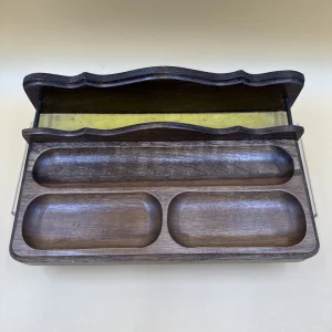 Vintage Mid Century Walnut Wood Valet Butler Dresser Tray; Japan 6.25x10x3”
