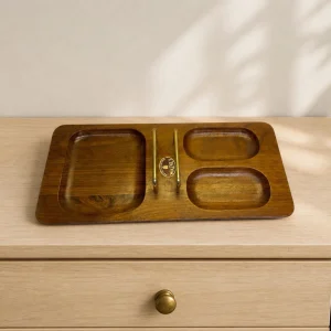 VTG Solid Walnut Mid Century Modern MCM Mission Dresser Valet Tray Storage Caddy