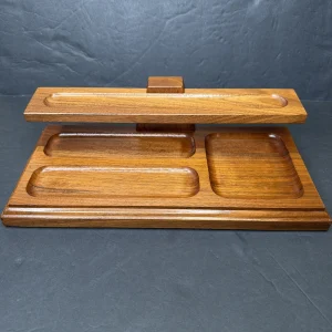 Vintage Mid Century Solid Walnut Wood Men's Valet Butler Tray Dresser Organizer