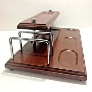 Vintage MCM Walnut Wood Mens Valet Butler Tray Dresser Top Organizer MINT